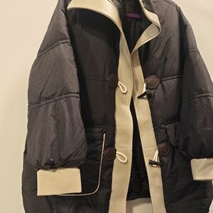 Black Puffer Jacket with Cream Accents
